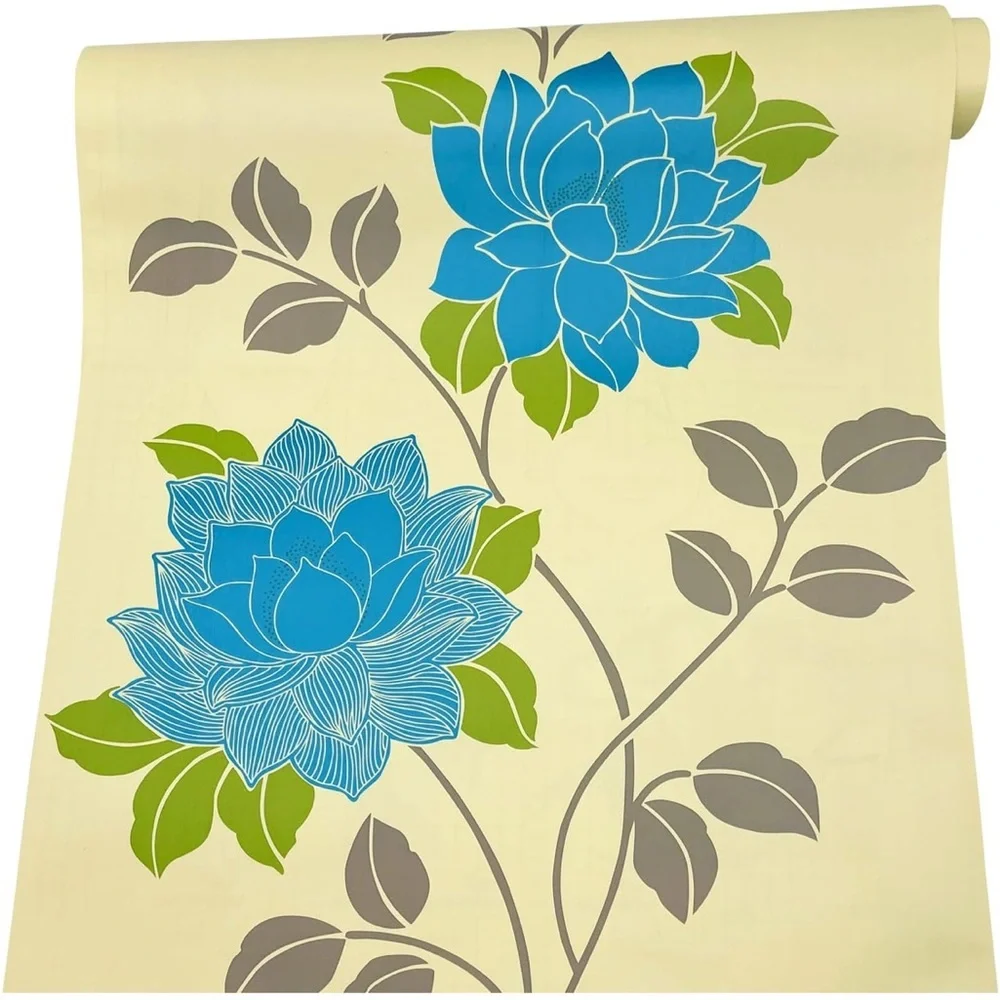 Yifely Large Blue Peony Shelf Liner Self-Adhesive Dresser Drawer Covering (070)